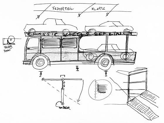 Early sketch depicting uncovered load area